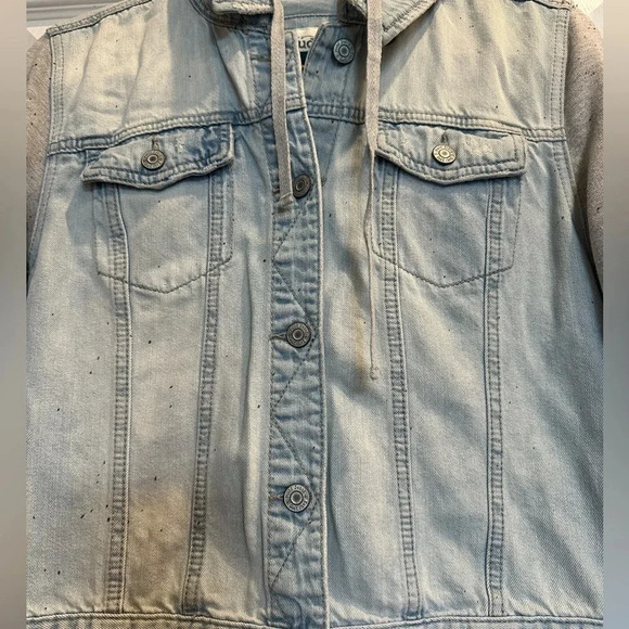 Mudd Distressed Hooded Jean Button Up Jacket Girls Size Large - Picture 3 of 5